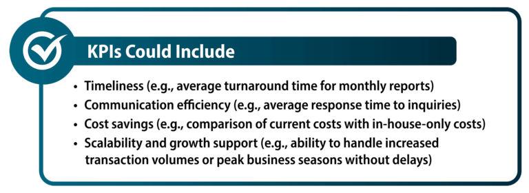 A list of potential KPIs to track the success of your outsourced bookkeeper