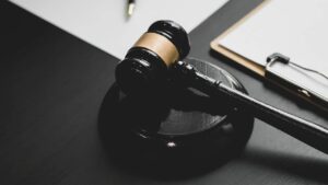 A judge's gavel on a desk