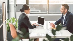 A business executive having a discussion with her colleague