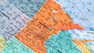 Map with an orange Minnesota